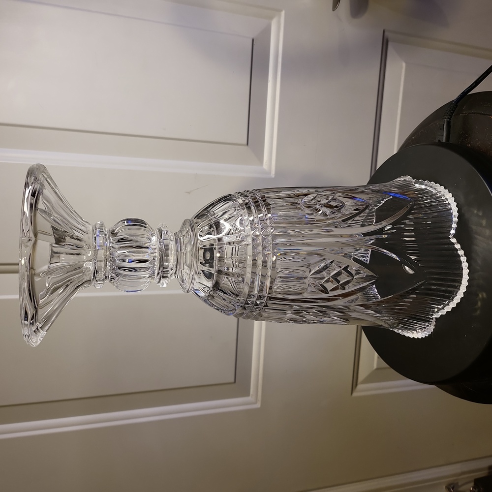 #1 Huge German Crystal Hurricane Vase Vintage 14" - Picture 7 of 9